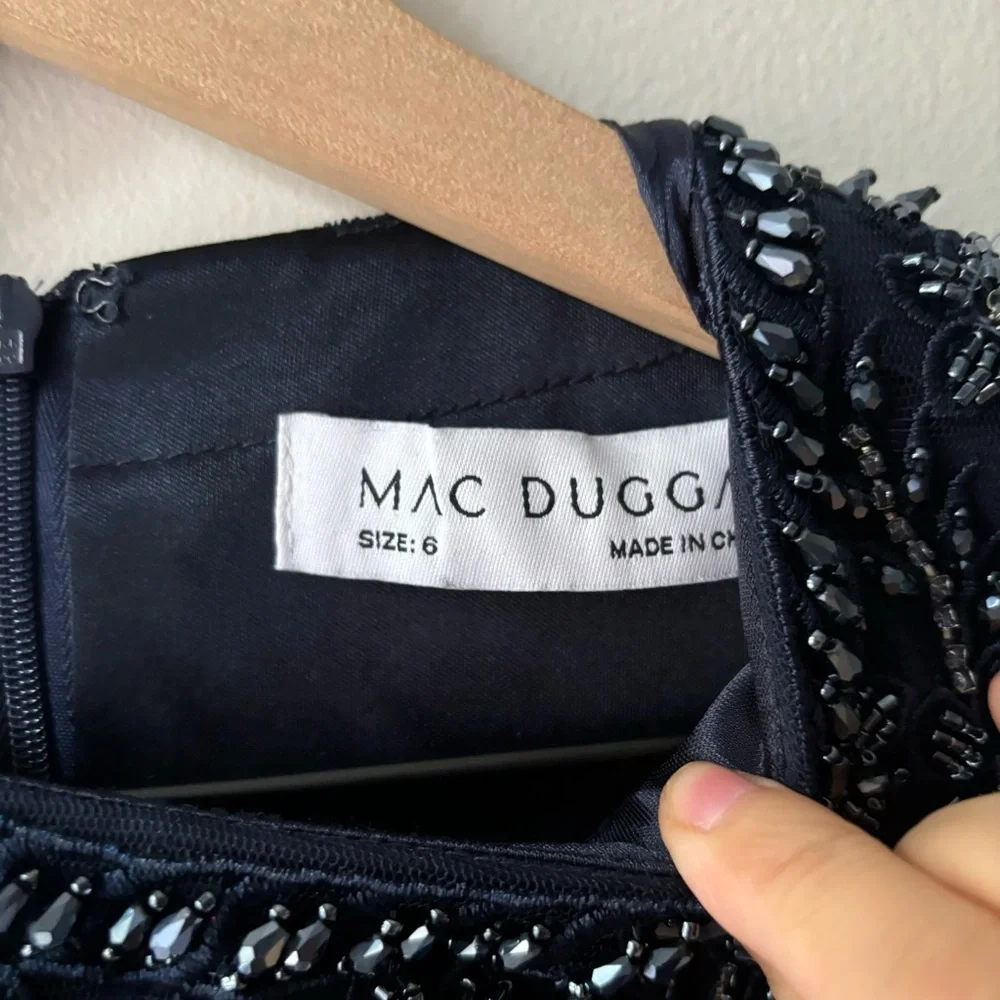 Mac Duggal Dazzling Crew Neckline A-line Dress maxi‎ embellishment Navy Sz 6 - Picture 11 of 12